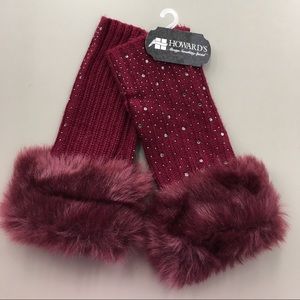 Bedazzled maroon wrist warmers